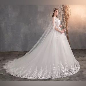2022 New Long Train + Long Cap Wedding Dress